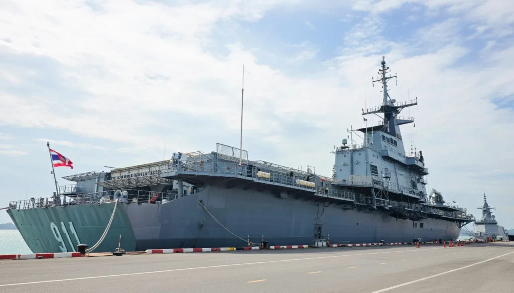 HTMS Chakri Naruebet (CVH-911) เรือหลวงจักรีนฤเบศร เรือบรรทุกเฮลิคอปเตอร์ธงของราชนาวีไทย จอดเทียบท่าที่ฐานทัพเรือสัตหีบ